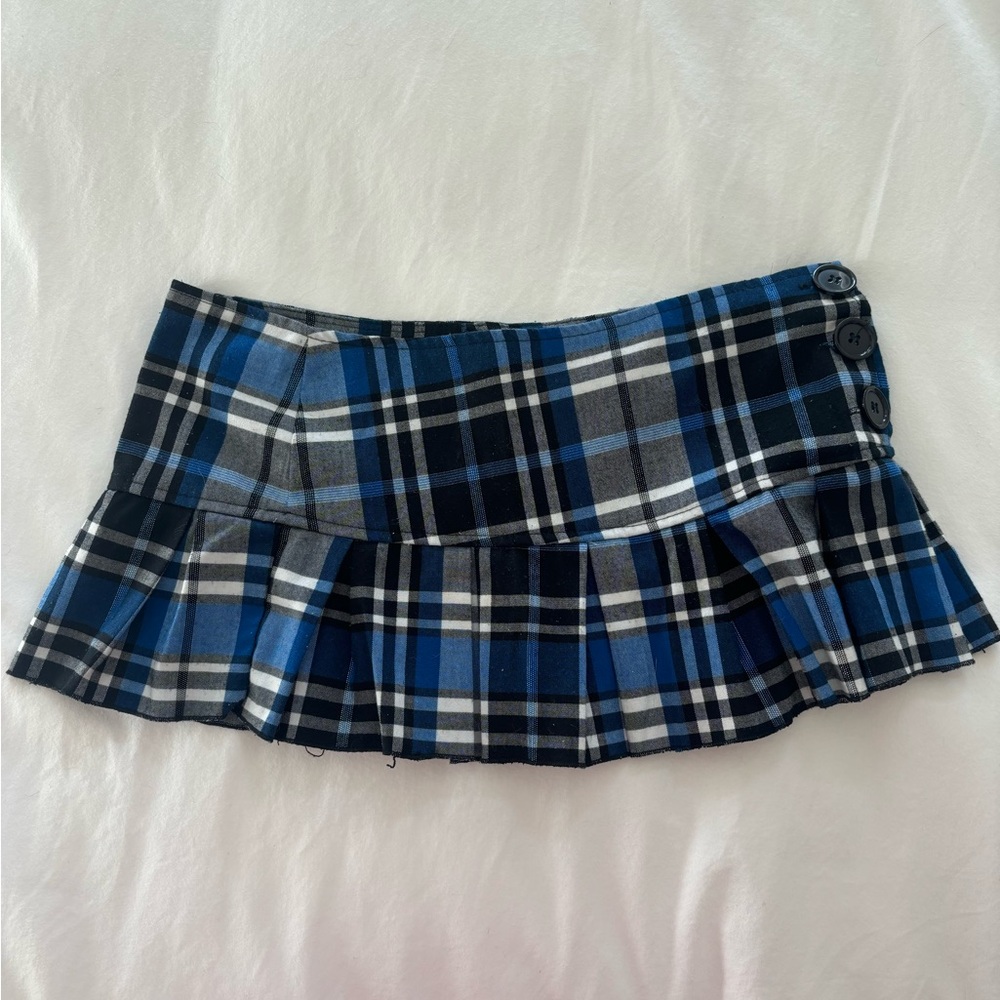 Blue and Black Plaid Micro Mini Skirt